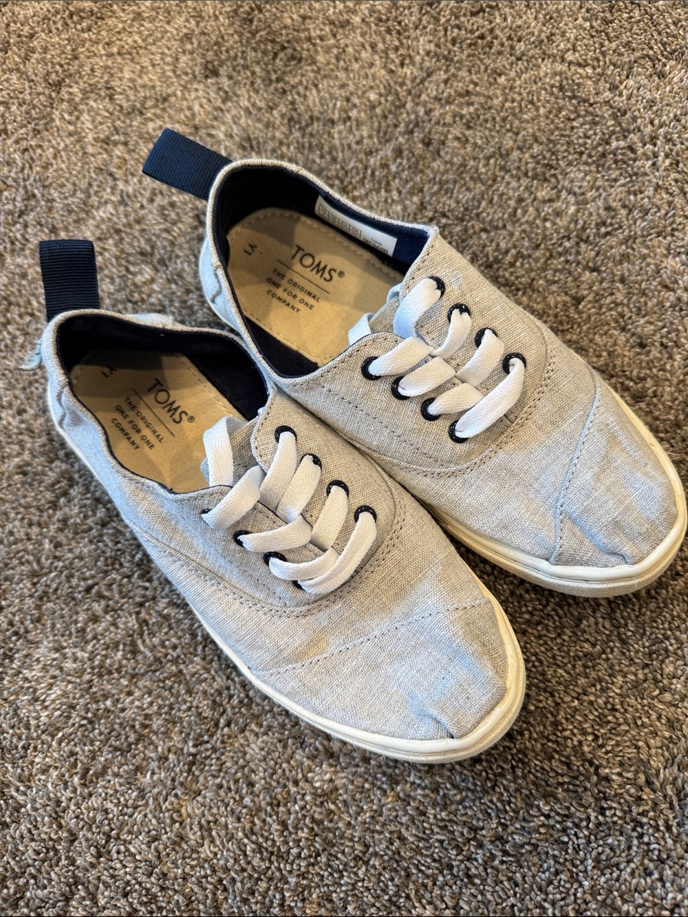 TOMS Kid’s Light Gray Canvas Lace-Up Sneakers